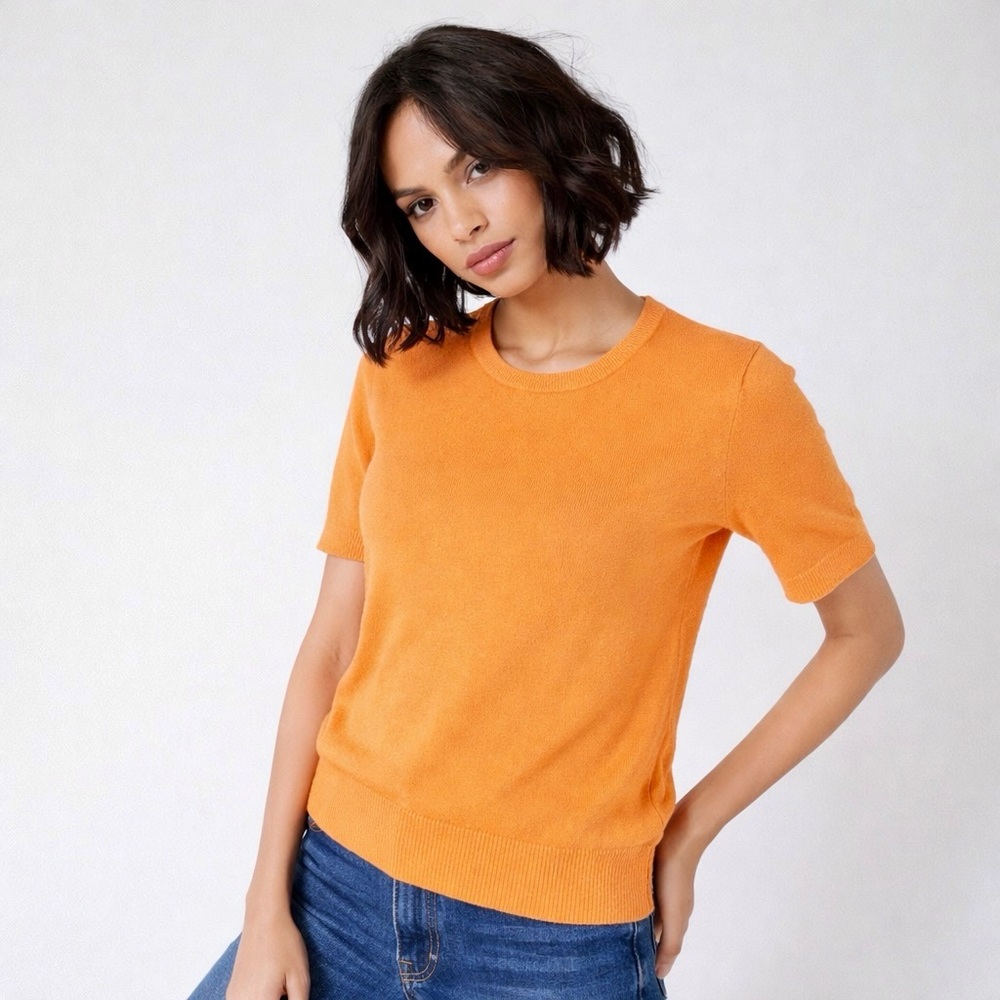 Lands’ End Orange Cotton Blend‎ Crewneck Short Sleeve Sweater – Size M Petite